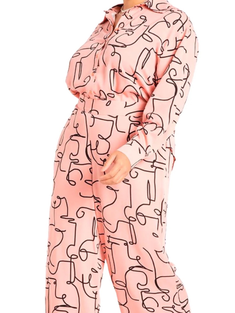 Eloquii Pink Top & Wide-Leg Pants with Abstract Scribble Print, SZ:28, BNWT